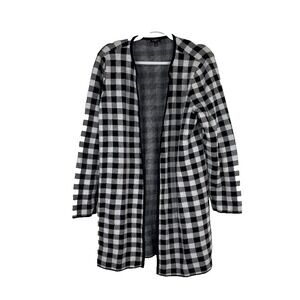 Talbots Wool Blend Open‎ Front Check Long Cardigan Sweater Heavy Black Size 1X